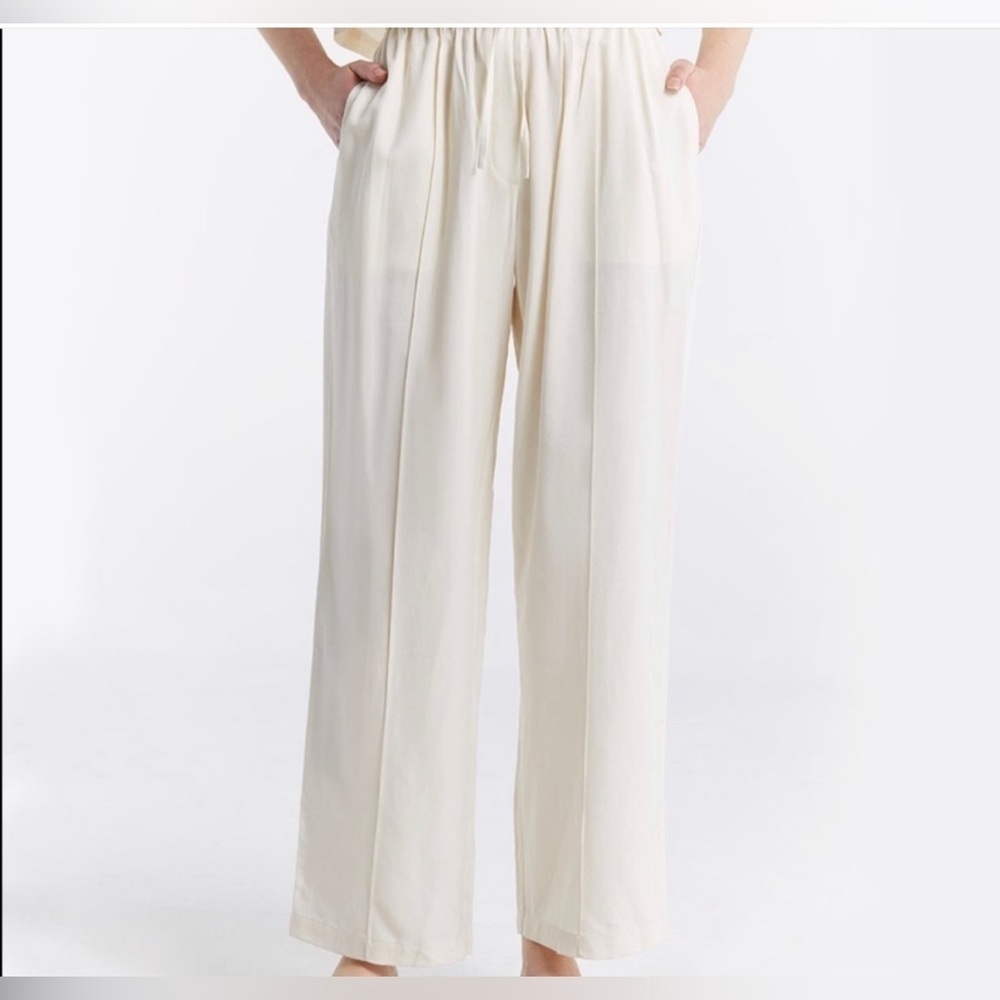 Latellier Linen and Cotton blend wide leg casual pants trousers L new - Picture 2 of 3
